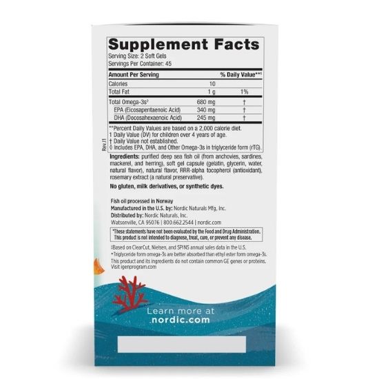 Ultimate Omega Fish Oil Junior, 680mg Strawberry, 90 mini softgels, Nordic Naturals - Vitax.ro