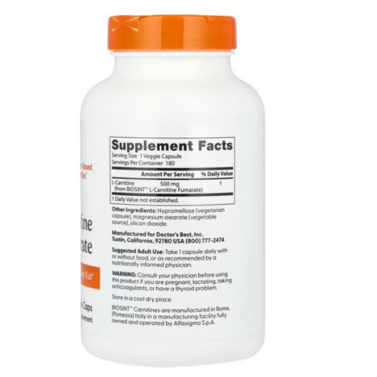 L-Carnitine Fumarate, 855mg, 180 vcaps, Doctor's Best - Vitax.ro