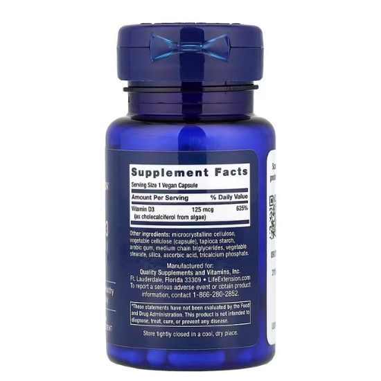 Vegan Vitamin D3, 125mcg, 60 vcaps, Life Extension - Vitax.ro