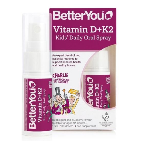 Vitamin D+K2 Kids' Daily Oral Spray, Bubblegum & Blueberry, 15 ml, BetterYou - Vitax.ro
