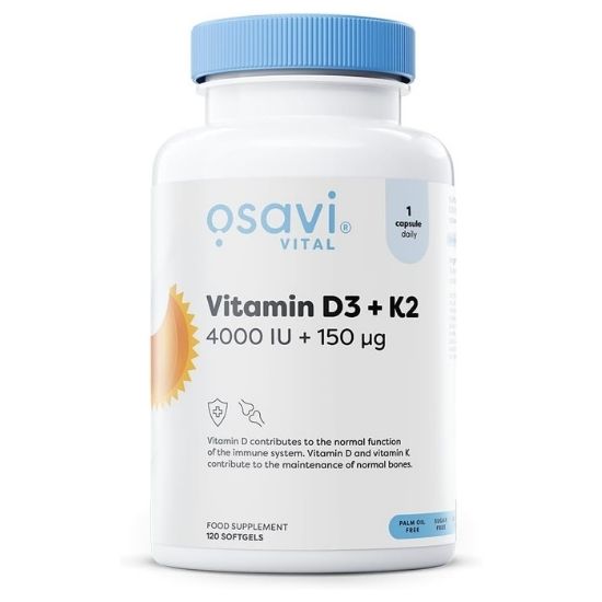 Vitamin D3 + K2, 4000IU + 150mcg, 120 softgels, Osavi - Vitax.ro