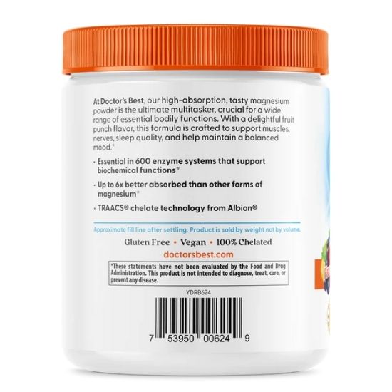 High Absorption Magnesium Powder, Fruit Punch, 340g, Doctor's Best - Vitax.ro