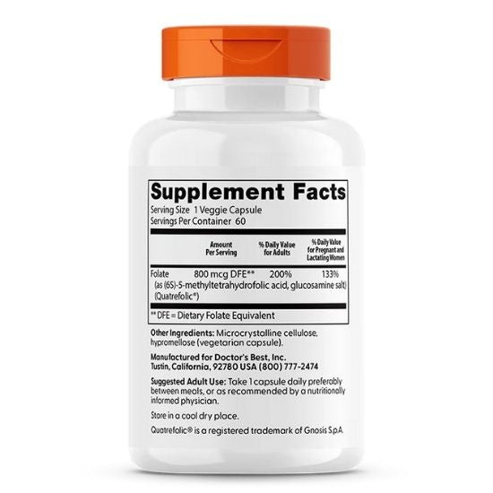 Fully Active Folate 800, 800mcg, 60 vcaps, Doctor's Best - Vitax.ro