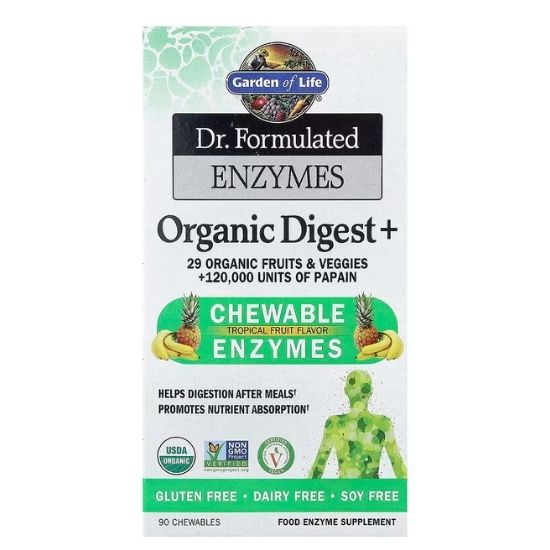 Dr. Formulated Organic Digest+, Tropical Fruit, 90 chewables, Garden of Life - Vitax.ro
