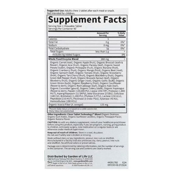 Dr. Formulated Organic Digest+, Tropical Fruit, 90 chewables, Garden of Life - Vitax.ro