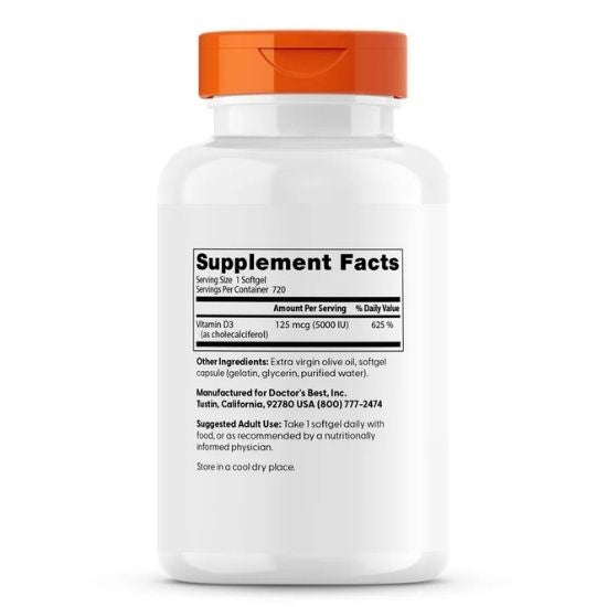 Vitamin D3, 5000 IU, 720 softgels, Doctor's Best - Vitax.ro