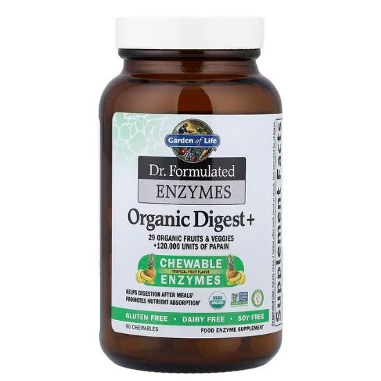 Dr. Formulated Organic Digest+, Tropical Fruit, 90 chewables, Garden of Life - Vitax.ro