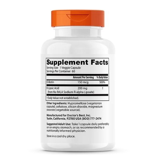 Stabilized R-Lipoic Acid cu BioEnhanced Na-RALA, 200mg, 60 vcaps, Doctor's Best - Vitax.ro