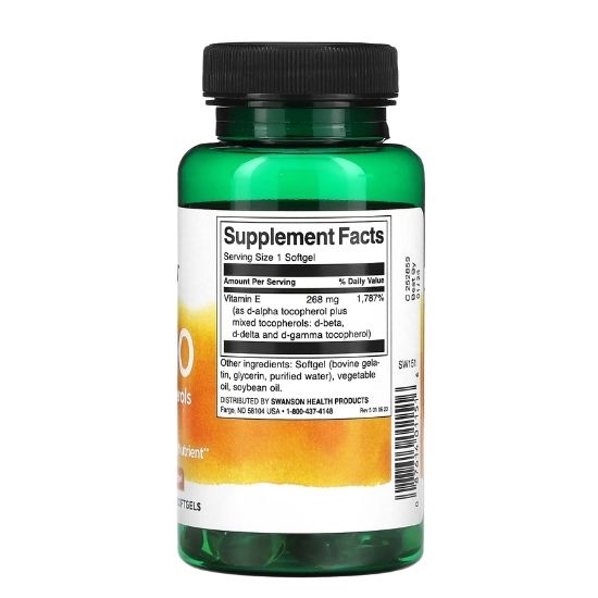 Vitamin E Mixed Tocopherols, 400 IU, 100 softgels, Swanson - Vitax.ro