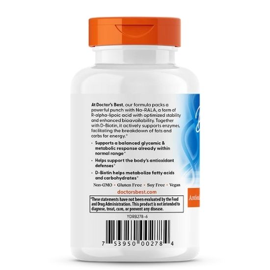 Stabilized R-Lipoic Acid cu BioEnhanced Na-RALA, 200mg, 60 vcaps, Doctor's Best - Vitax.ro