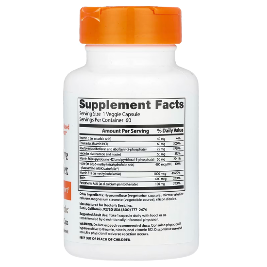 Fully Active B-Complex cu Quatrefolic, 60 vcaps, Doctor's Best - Vitax.ro