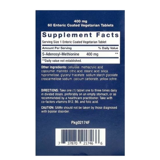 SAMe S-Adenosyl-Methionine, 400mg, 60 enteric coated tabs, Life Extension - Vitax.ro