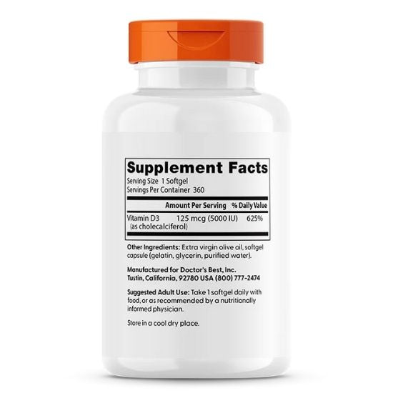 Vitamin D3, 5000 IU, 360 softgels, Doctor's Best - Vitax.ro