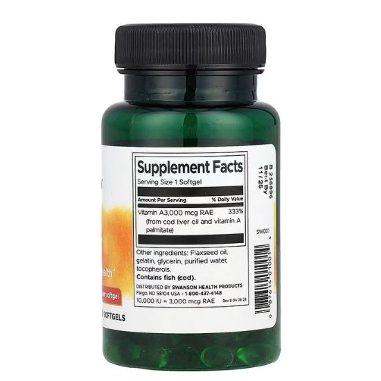 Vitamin A, 10 000 IU, 250 softgels, Swanson - Vitax.ro