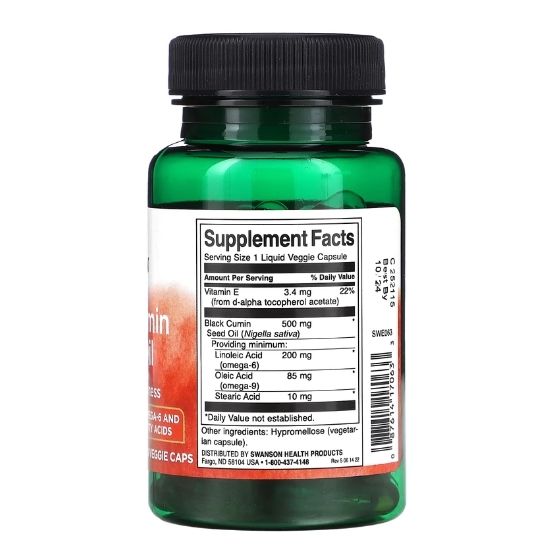 Black Cumin Seed Oil, 500mg, 60 liquid vcaps, Swanson - Vitax.ro