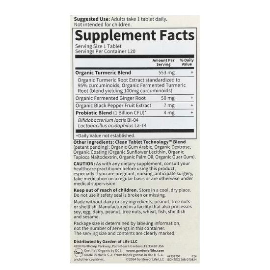 Mykind Organics Extra Strength Turmeric, 120 vegan tabs, Garden of Life - Vitax.ro