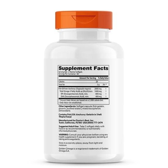 Purified & Clear Omega 3 Fish Oil, 1000mg, 120 marine softgels, Doctor's Best - Vitax.ro