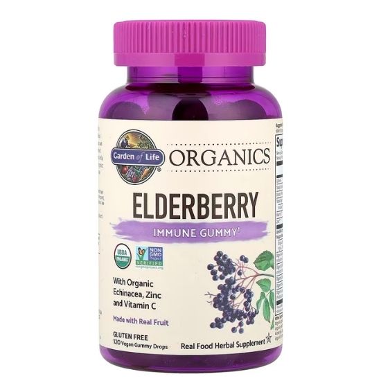 Mykind Organics Elderberry, Real Fruit, 120 vegan gummy drops, Garden of Life - Vitax.ro