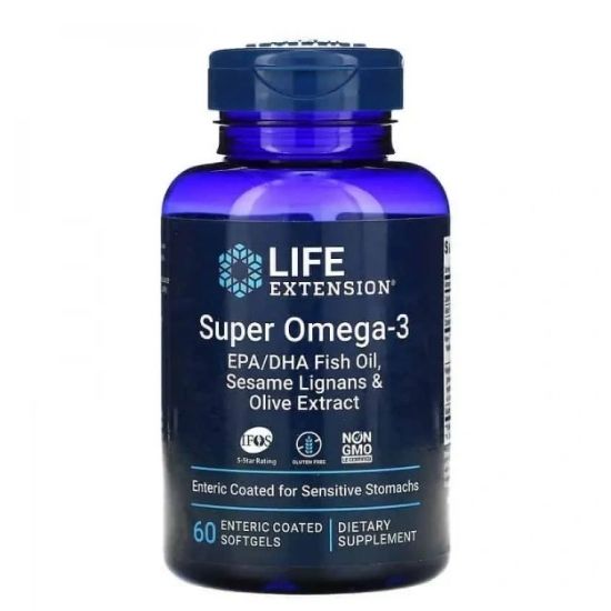 Super Omega-3 EPA/DHA with Sesame Lignans & Olive Extract, 60 enteric coated softgels, Life Extension - Vitax.ro