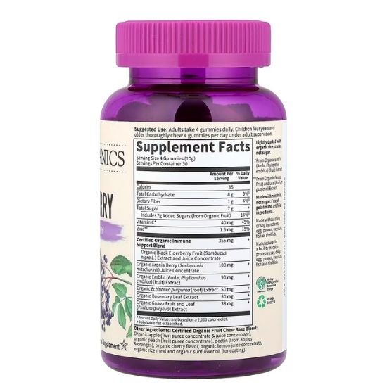 Mykind Organics Elderberry, Real Fruit, 120 vegan gummy drops, Garden of Life - Vitax.ro