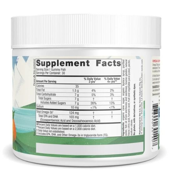 Nordic Omega-3 Gummies, 124mg Tangerine Treats, 30 gummies, Nordic Naturals - Vitax.ro