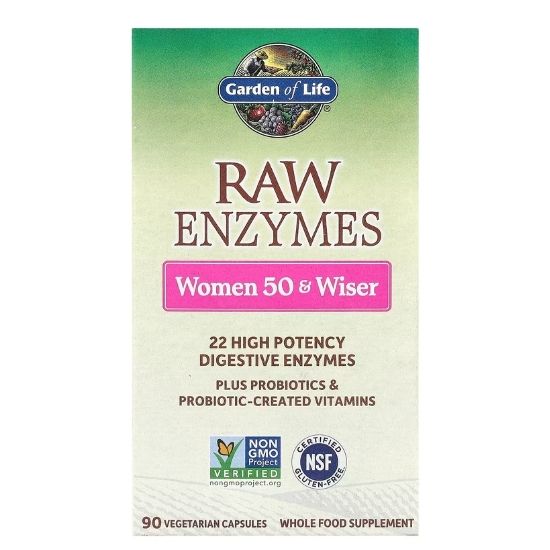 Raw Enzymes Women 50 & Wiser, 90 vcaps, Garden of Life - Vitax.ro