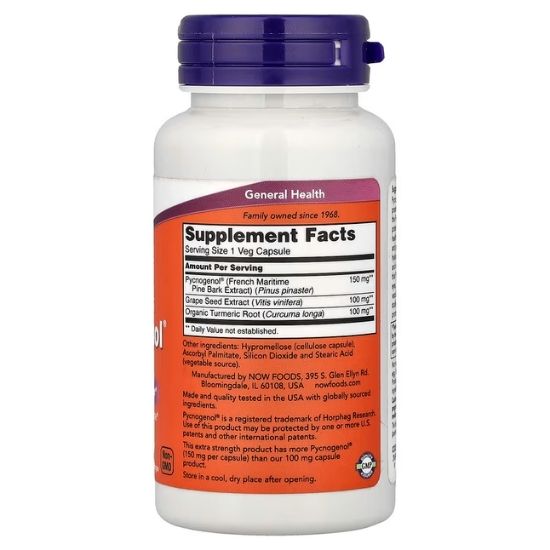 Pycnogenol, 150mg Extra Strenght, 60 vcaps, NOW Foods - Vitax.ro