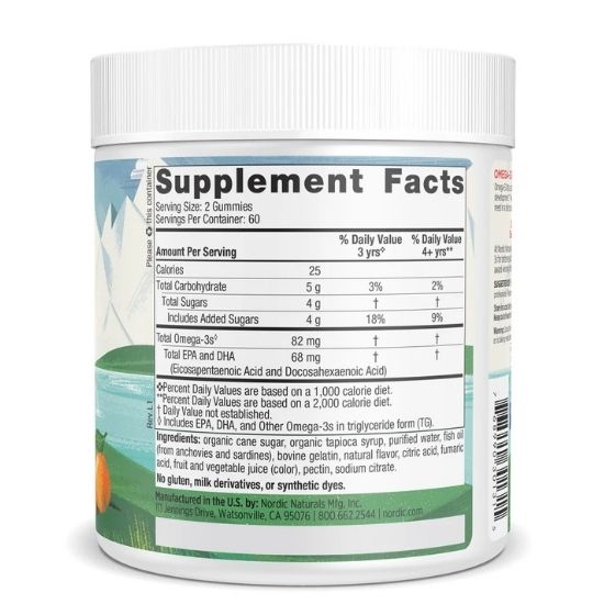 Nordic Omega-3 Gummies, 82mg Tangerine Treats, 120 gummies, Nordic Naturals - Vitax.ro