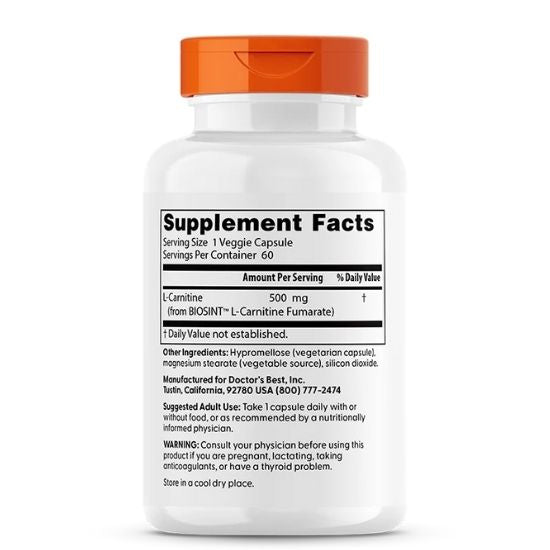 L-Carnitine Fumarate, 855mg, 60 vcaps, Doctor's Best - Vitax.ro