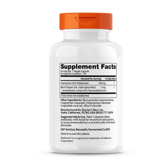 High Absorption CoQ10 cu BioPerine, 100mg, 120 vcaps, Doctor's Best - Vitax.ro