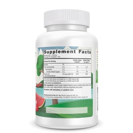 Vitamin D3 Gummies Kids, 400 IU Wild Watermelon Splash, 120 gummies, Nordic Naturals - Vitax.ro