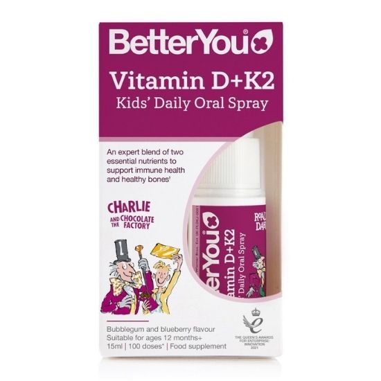 Vitamin D+K2 Kids' Daily Oral Spray, Bubblegum & Blueberry, 15 ml, BetterYou - Vitax.ro