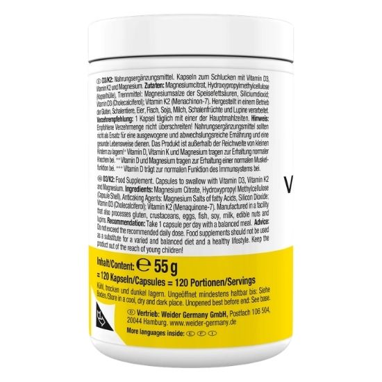 Vitamin D3/K2 + Magnesium, 120 caps, Weider