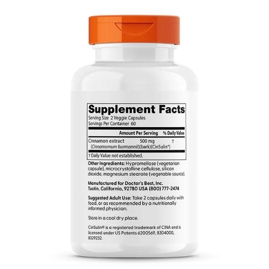 Cinnamon Extract cu CinSulin, 500 mg Per Serving, 120 vcaps, Doctor's Best - Vitax.ro