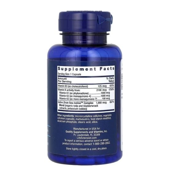 Vitamins D and K with Sea-Iodine, 60 caps, Life Extension - Vitax.ro