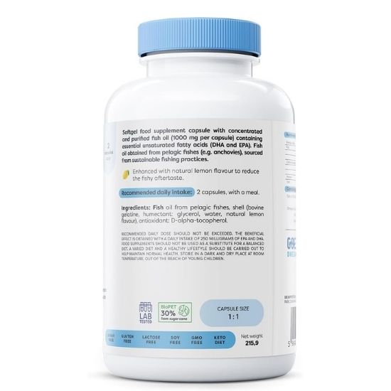 Omega-3 Fish Oil, 1000mg (Lemon), 180 softgels, Osavi - Vitax.ro