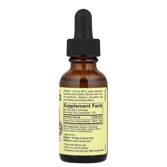 Vitamin D3 500UI - Copii, Gust de Fructe, 30 Ml, Childlife Essentials - Vitax.ro