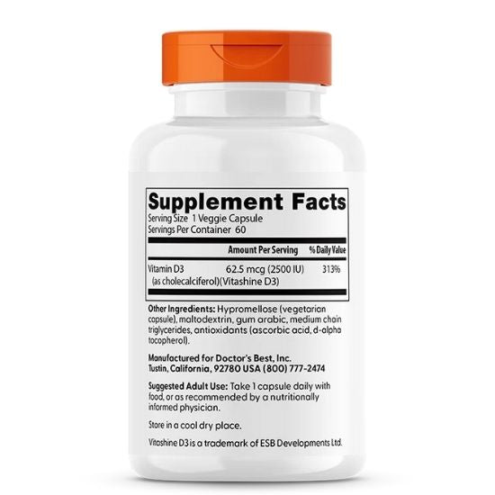 Vegan D3, 2500 IU, 60 vcaps, Doctor's Best - Vitax.ro