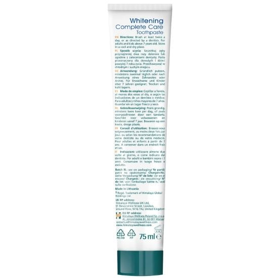 Whitening Complete Care Toothpaste, Peppermint, 75 ml, Himalaya Herbal - Vitax.ro