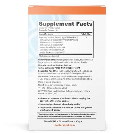 Digestive Probiotic, 20 Billion CFU, 30 vcaps, Doctor's Best - Vitax.ro