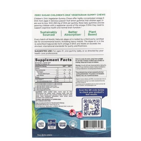 Children's DHA Vegetarian Gummy Chews, 250mg Passion Fruit Lemon, 30 gummies, Nordic Naturals - Vitax.ro