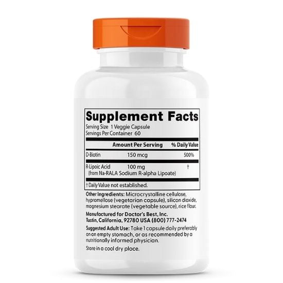 Stabilized R-Lipoic Acid cu BioEnhanced Na-RALA, 100mg, 60 vcaps, Doctor's Best - Vitax.ro