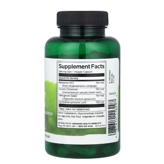 Berberine Complex with Cinnamon, Gymnema & Fenugreek, 90 vcaps, Swanson - Vitax.ro