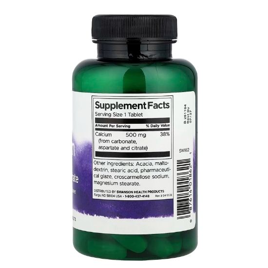 Calcium (Carbonate, Aspartate & Citrate), 500mg, 100 tabs, Swanson - Vitax.ro