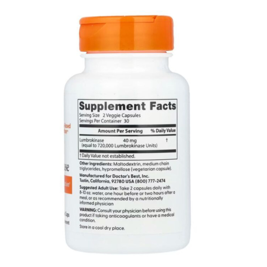 Lumbrokinase, 20mg, 60 vcaps, Doctor's Best - Vitax.ro