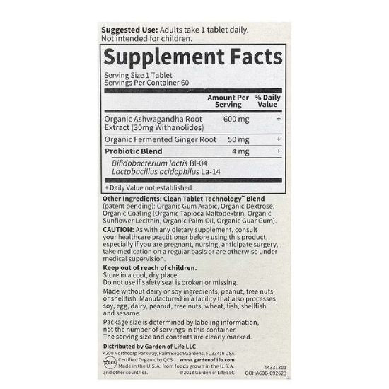 Mykind Organics Ashwagandha, 60 vegan tabs, Garden of Life - Vitax.ro