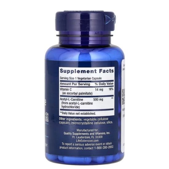 Acetyl-L-Carnitine, 500mg, 100 vcaps, Life Extension - Vitax.ro