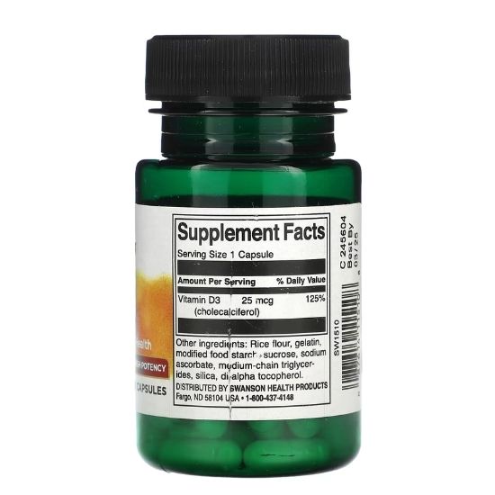 Vitamin D-3, 1000 IU, 60 caps, Swanson - Vitax.ro