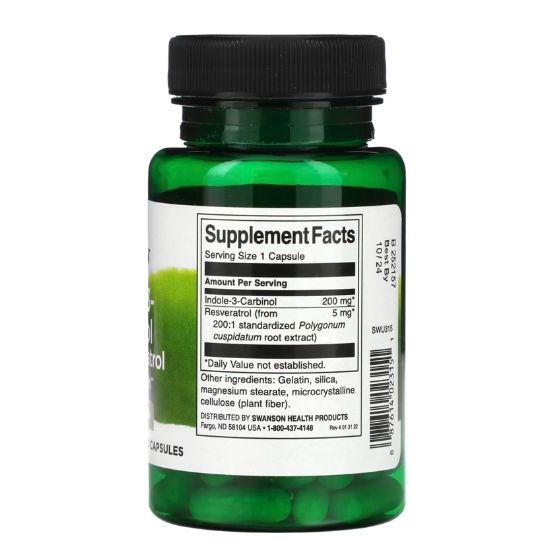 Indole-3-Carbinol with Resveratrol, 200mg, 60 caps, Swanson - Vitax.ro