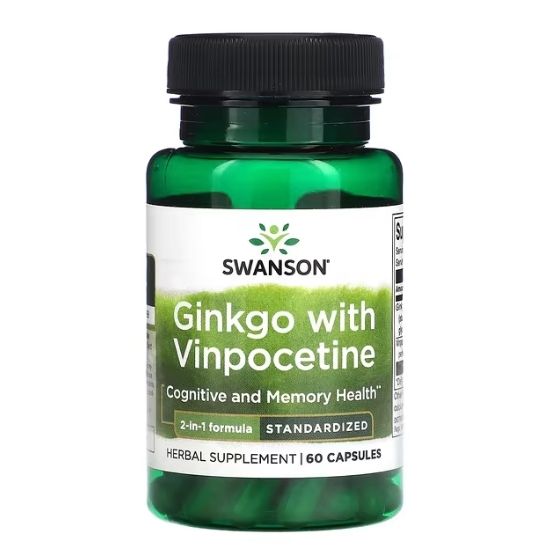 Ginkgo with Vinpocetine Standardized, 60 caps, Swanson - Vitax.ro